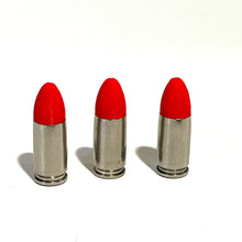 Load image into Gallery viewer, Fake Nickel 9MM Luger Real Once Fired Brass Casings With New Lava Red Bullet