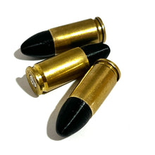 Load image into Gallery viewer, Fake 9MM Luger Real Once Fired Brass Casings With New Black Bullet