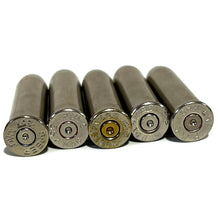 Load image into Gallery viewer, 357 Magnum Nickel Dummy Rounds With New Round Nose Nickel Bullet