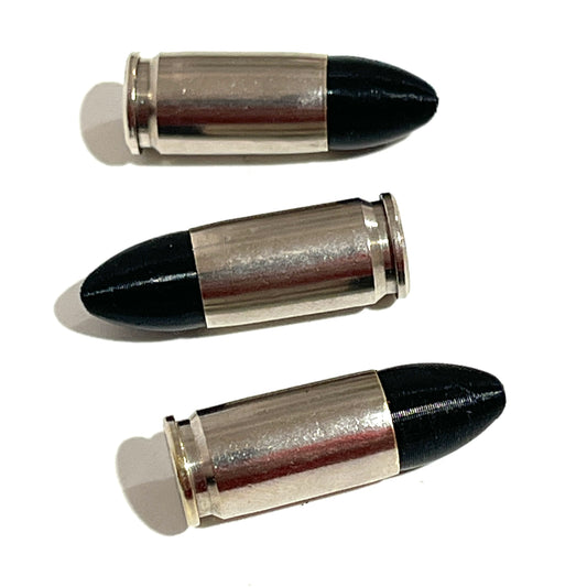 Fake Nickel 9MM Luger Real Once Fired Brass Casings With New Black Bullet