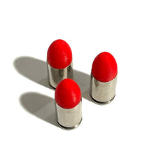 Load image into Gallery viewer, Fake Nickel 9MM Luger Real Once Fired Brass Casings With New Lava Red Bullet