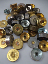 Load image into Gallery viewer, Gold Headstamps Shotgun Shell 12 Gauge Silver End Caps Brass Bottoms DIY Bullet Necklace Earring Jewelry Steampunk Crafts 42 Pcs | FREE SHIPPING