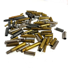 Load image into Gallery viewer, Mixed Spent Bullet Casings DIY Jewelry Steampunk Once Fired .22 9MM 223 AK47 45ACP 38SPL 357 7.62x39 308 30-06 Qty 60 Pcs
