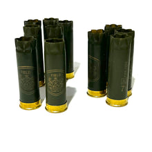 Load image into Gallery viewer, Empty Shotgun Shells Military Green 12 Gauge Olive Hulls Used Spent Once Fired Casings Cartridges Army Shotshells DIY Ammo Crafts 10 Pcs - FREE SHIPPING