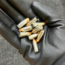 Load image into Gallery viewer, Dummy 9MM Luger Polished Nickel Pistol Casings With New Jacketed Hollow Point Bullet