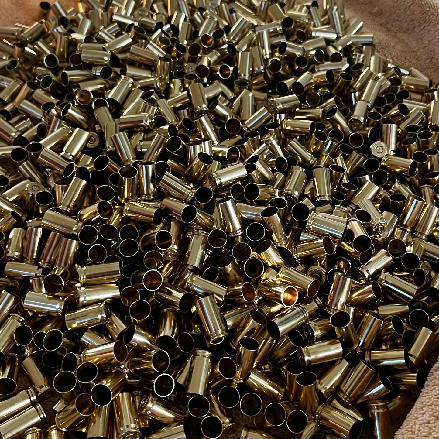 Large bulk pile of cleaned polished empty 9mm brass shell casings
