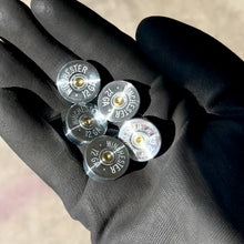 Load and play video in Gallery viewer, Winchester Steel Headstamps Hand Polished 12 Gauge Shotgun Shell Steel Bottoms Ends Empty Ammo Spent Cartridge DIY Bullet Jewelry Qty 50 Pcs | FREE SHIPPING