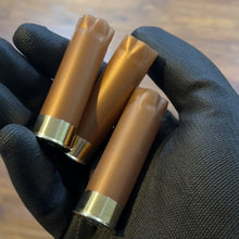 Load and play video in Gallery viewer, 8 Blank Rose Gold Shotgun Shells 12 Gauge No Markings On Hulls Shotshells DIY Boutonniere Wedding Crafts