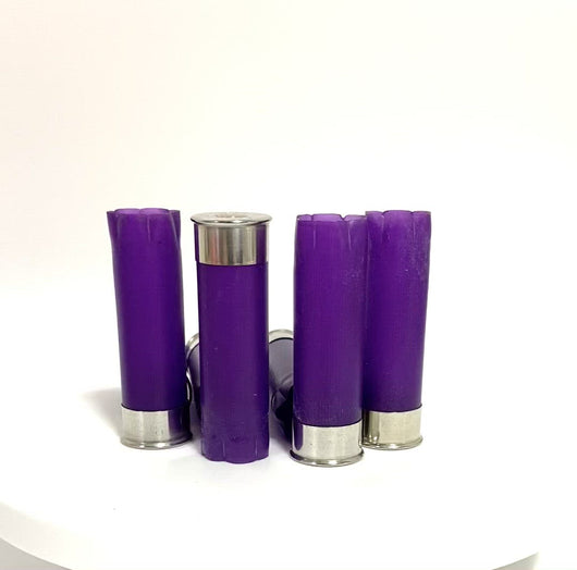 Empty 12 Gauge Purple Shotgun Shells With Silver Bottoms