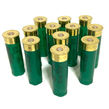 Load image into Gallery viewer, Empty Green Shotgun Shells Gold Headstamps
