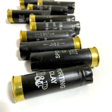 Load image into Gallery viewer, Black Empty Shotgun Shells 12 Gauge Hulls Shotshells 12GA Shot Gun Ammo Casings Unique Headstamps DIY Boutonniere Bullet Earring Jewelry Crafts 10 Pcs FREE SHIPPING