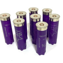 Load image into Gallery viewer, 12 Empty Purple Shotgun Shells 12GA Shotshells Empty Casings 12 Gauge Hulls Hand Polished DIY Ammo Crafting Free Shipping
