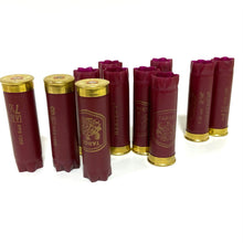 Load image into Gallery viewer, Dark Red Burgundy Shotgun Shells for DIY Boutonnieres Empty 12 Gauge ShotShells Used 12GA Shot Gun Maroon Hulls 20 Pcs