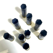 Load image into Gallery viewer, Top View of Blue 12 Gauge Empty Shotgun Shells – Bulk Crafting Supply