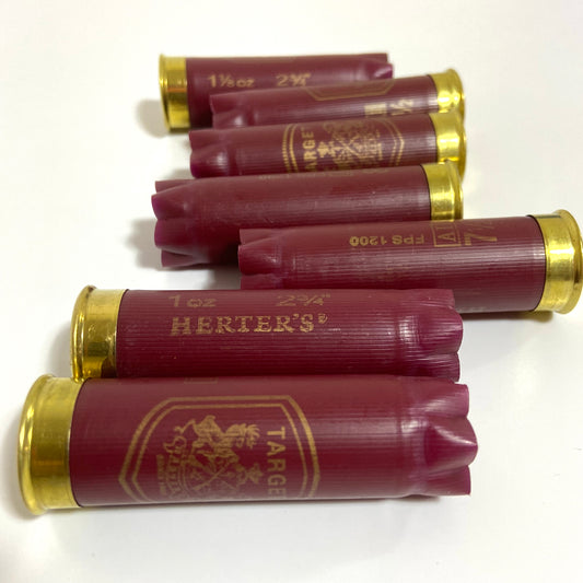 Dark Red Herter's Spent 12 Gauge Shotshells In A Row