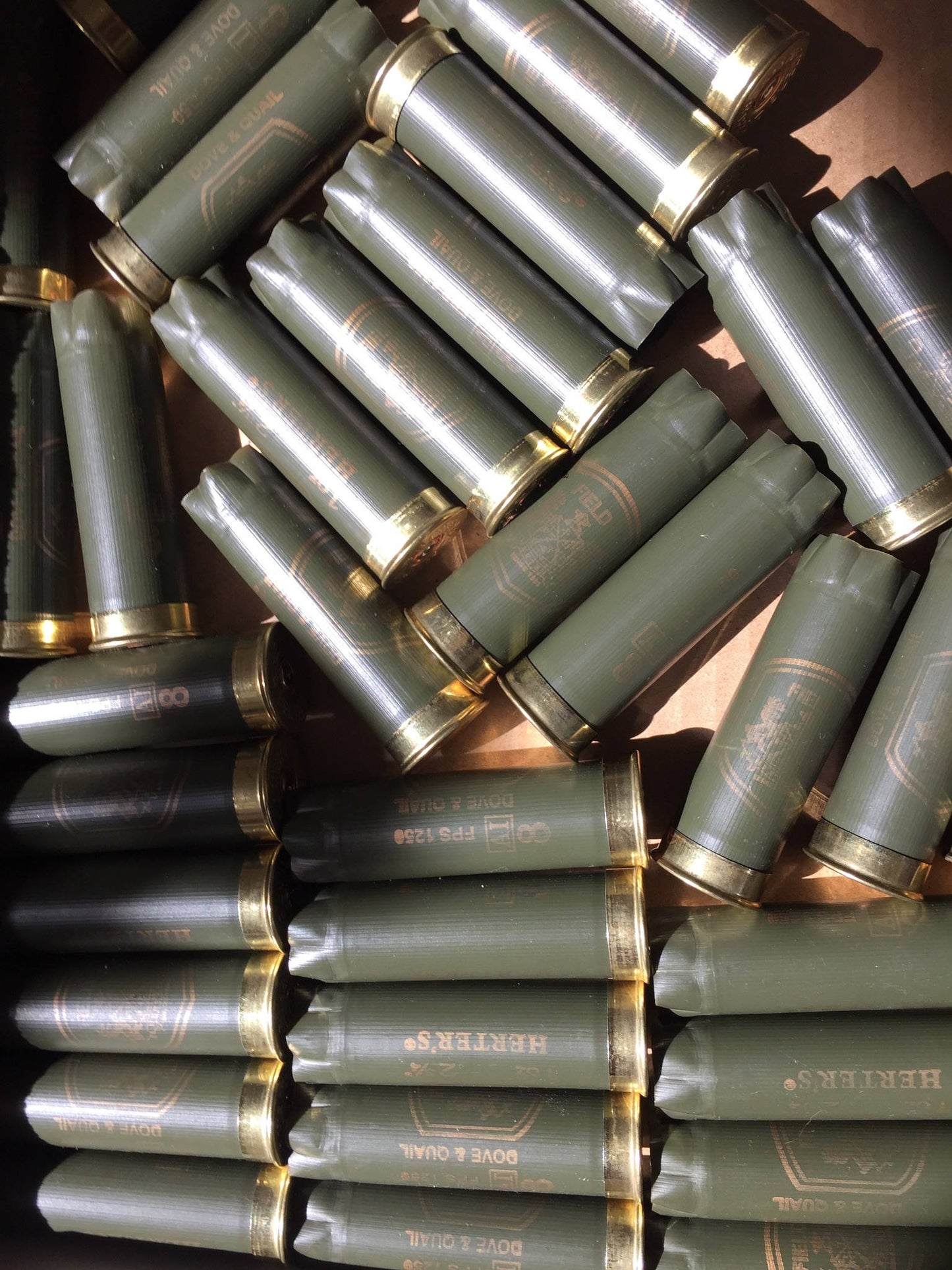 Olive Drab Army Green Empty Used Shotgun Shells 12GA Hulls