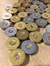 Load image into Gallery viewer, Gold Headstamps Shotgun Shell 12 Gauge Silver End Caps Brass Bottoms DIY Bullet Necklace Earring Jewelry Steampunk Crafts 42 Pcs | FREE SHIPPING