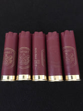 Load image into Gallery viewer, Dark Red Shotgun Shells Burgundy 12 Gauge Empty Hand Polished Brass Casings Spent Cartridge DIY Ammo Crafts Boutonnieres Qty 5 - Free Shipping