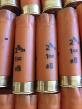 Load image into Gallery viewer, Empty Shotgun Shells Orange Hulls 12 Gauge Spent Once Fired 12GA Monarch Ammo Crafting Jewelry Boutonnieres Corsages Qty 22 Pcs