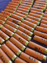Load image into Gallery viewer, Empty Shotgun Shells Orange Hulls 12 Gauge Spent Once Fired 12GA Monarch Ammo Crafting Jewelry Boutonnieres Corsages Qty 22 Pcs