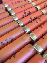 Load image into Gallery viewer, Empty Shotgun Shells Orange Hulls 12 Gauge Spent Once Fired 12GA Monarch Ammo Crafting Jewelry Boutonnieres Corsages Qty 22 Pcs