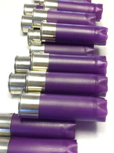 Load image into Gallery viewer, Purple Empty Shotgun Shells Blank 12 Gauge No Markings On Hulls Spent Shotshells Once Fired Used Ammo Casings DIY Boutonnieres Crafts 12 Pcs - FREE SHIPPING