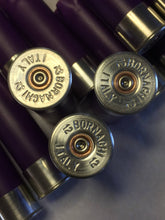 Load image into Gallery viewer, Purple Empty Shotgun Shells Blank 12 Gauge No Markings On Hulls Spent Shotshells Once Fired Used Ammo Casings DIY Boutonnieres Crafts 12 Pcs - FREE SHIPPING