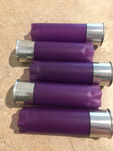 Load image into Gallery viewer, Purple Empty Shotgun Shells Blank 12 Gauge No Markings On Hulls Spent Shotshells Once Fired Used Ammo Casings DIY Boutonnieres Crafts 12 Pcs - FREE SHIPPING