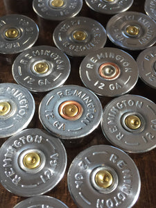 Steel Head Stamps 12 Gauge Bottoms Silver Remington Shotgun Shells Headstamps Hand Polished Empty Ammo Spent Cartridge Shotshells DIY Ammo Bullet Jewelry 50 Pcs - FREE SHIPPING