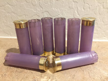 Load image into Gallery viewer, Violet Empty Shotgun Shells 12 Gauge Blank No Markings On Hulls Spent Shotshells Once Fired Used Ammo Casings DIY Boutonniere Crafts 8 pcs