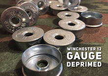 Load image into Gallery viewer, Head Stamps Winchester Primer Removed 12 Gauge Shotgun Shell Deprimed Steel Bottoms
