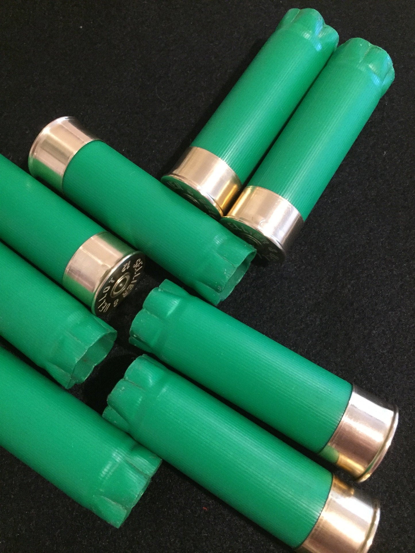 GREEN Shotgun Shells Empty 12 Gauge No Markings On Hulls Spent Shotshells Once Fired Used Casings DIY Boutonniere Ammo Crafts 8 Pcs
