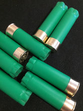 Load image into Gallery viewer, GREEN Shotgun Shells Empty 12 Gauge No Markings On Hulls Spent Shotshells Once Fired Used Casings DIY Boutonniere Ammo Crafts 8 Pcs