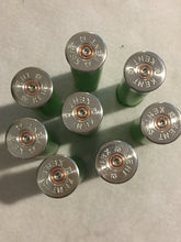 Load image into Gallery viewer, Green Shotgun Shells Blank 12 Gauge No Markings On Hulls Spent Shotshells Fired Used Casings DIY Boutonniere Crafts Lime Green 8 Pcs - Free Shipping