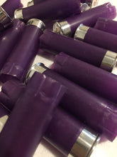 Load image into Gallery viewer, 18 Purple Empty Shotgun Shells Blank 12 Gauge No Markings On Hulls Spent Shotshells Once Fired Used Ammo Casings DIY Boutonniere Crafts