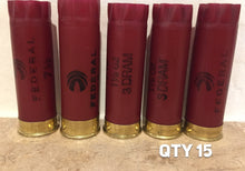 Load image into Gallery viewer, Dark Red Burgundy Empty 12 Gauge Shot Gun Shells Used Casings Fired Hulls Spent Cartridges Federal Maroon 15 Pcs - Free Shipping