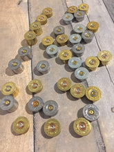 Load image into Gallery viewer, Shotgun Shell Gold Head Stamps 20 Gauge Silver End Caps 20GA Brass Bottoms DIY Bullet Necklace Earring Jewelry Steampunk Crafts 40 Pcs - FREE SHIPPING