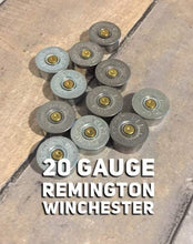 Load image into Gallery viewer, Shotgun Shell 20 Gauge Silver Headstamps Winchester Remington End Caps 20GA Brass Bottoms DIY Bullet Necklace Earring Steampunk 10 Pcs