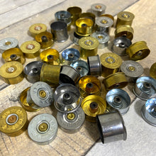Load image into Gallery viewer, Shotgun Shell Gold Head Stamps 20 Gauge Silver End Caps 20GA Brass Bottoms DIY Bullet Necklace Earring Jewelry Steampunk Crafts 40 Pcs - FREE SHIPPING
