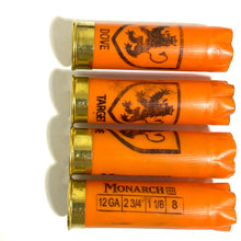 Load image into Gallery viewer, Orange Monarch Empty Shotgun Shells 12GA Hulls Once Fired 12 Gauge Spent Shotshell Cartridges DIY Ammo Crafts 12 Pcs - FREE SHIPPING