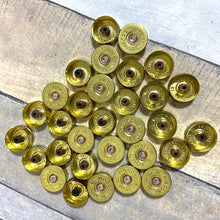 Load image into Gallery viewer, Gold Head Stamps Shotgun Shell 12 Gauge End Caps Brass Bottoms DIY Bullet Necklace Earring Jewelry Steampunk Crafts 50 Pcs - FREE SHIPPING