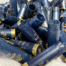 Load image into Gallery viewer, Spread of Blue 12 Gauge Empty Shotgun Shells – Ideal for DIY & Home Decor