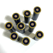 Load image into Gallery viewer, Unique Headstamps on Blue 12 Gauge Empty Shotgun Shells – Engraved Brass Base