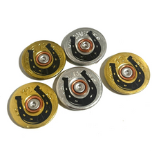Load image into Gallery viewer, Engraved Horseshoe Shotgun Shell Slices 12 Gauge Mixed Color | Qty 5 | SHIPPING INCLUDED
