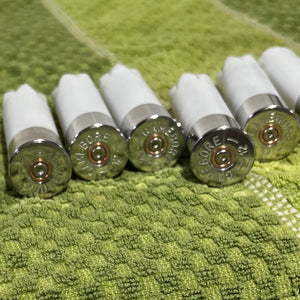 White Blank Empty Shotgun Shells Silver Bottom 12 Gauge No Markings On Hulls Used Casings DIY Wedding Boutonnieres | 8 Pcs | FREE SHIPPING