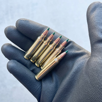 .223 Remington / 5.56 Nato Dummy Rifle Rounds Real Once Fired Brass Casings With New Green Tip Bullet