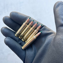 Load image into Gallery viewer, .223 Remington / 5.56 Nato Dummy Rifle Rounds Real Once Fired Brass Casings With New Green Tip Bullet
