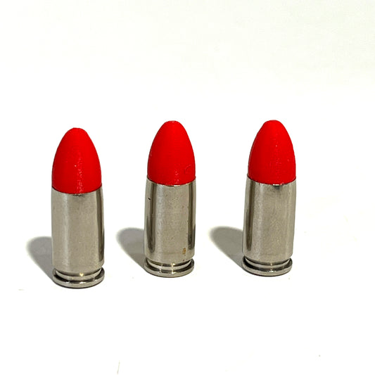 Fake Nickel 9MM Luger Real Once Fired Brass Casings With New Lava Red Bullet