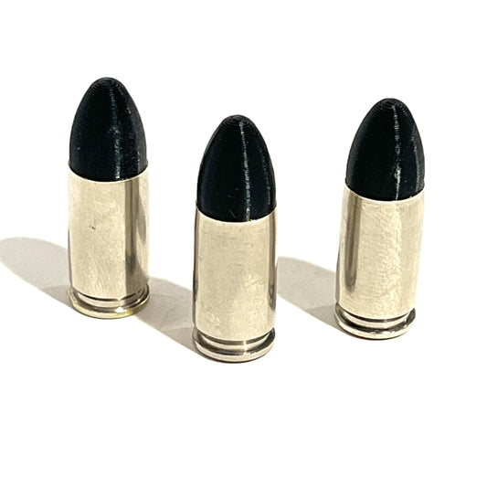 Fake Nickel 9MM Luger Real Once Fired Brass Casings With New Black Bullet