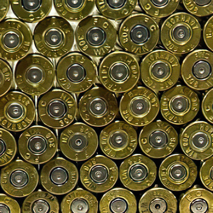 Win 308 brass bullet slices with silver primer for bullet jewelry